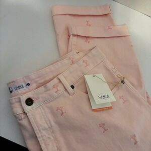 Carve Designs Women Size 16 Pink Palm Tree Embroidered Organic Denim Crop Pants